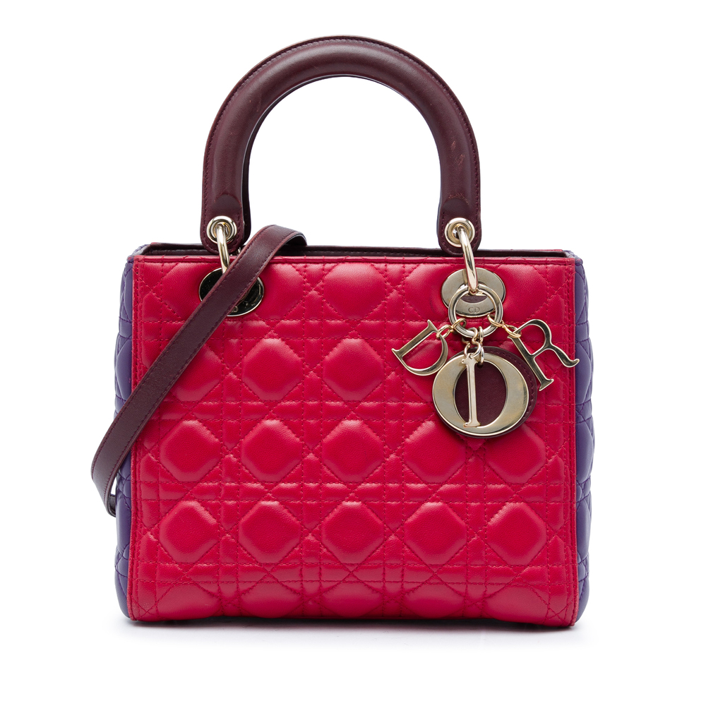 Pre-Loved Dior Medium Tricolor Lambskin Cannage Lady Dior